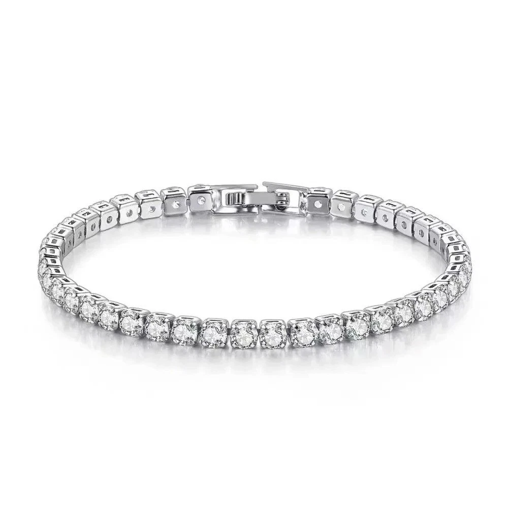 s-l1600 925 Sterling Silver Bracelet Zirconia Tennis Ball Women Fashion 4mm 16-20cm - Image 1