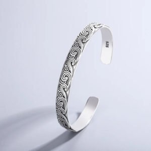 Retro Wave Sterling Silver Cuff Bracelet – Trendy Party Bangles