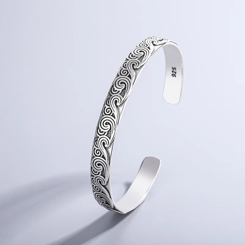 1 Retro Wave Sterling Silver Cuff Bracelet – Trendy Party Bangles - Image 1