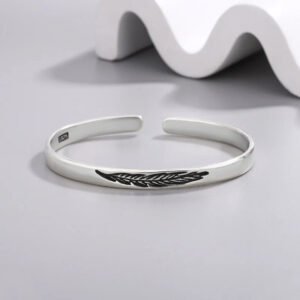 Feather Cuff Bracelet – Retro Silver Bangles for Women