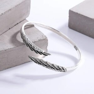 Silver Feather Cuff Bracelet – Trendy Retro Thai Design
