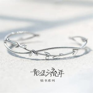 Silver Plant Cuff Bracelet – Twisted Wire, Resizable