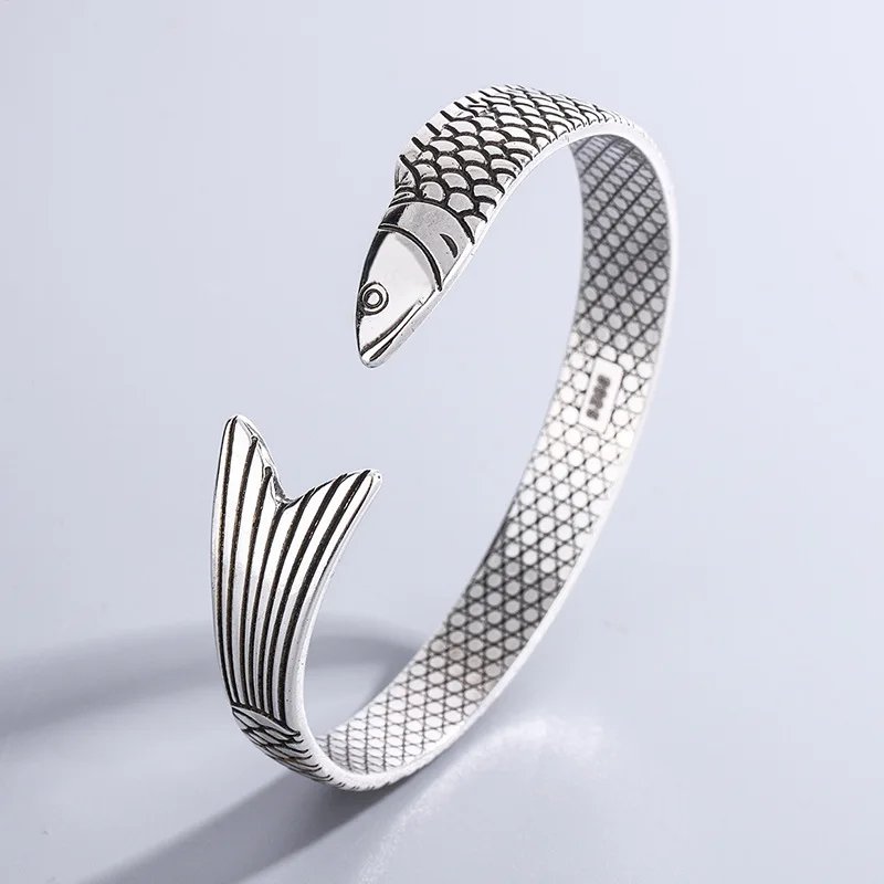 1 925 Sterling Silver Cuff Bracelet – Lucky Dragon Bangle - Image 1