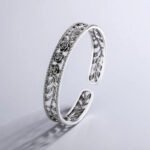 Rose Leaf Hollow Silver Cuff Bracelet – Trendy Party Jewelry