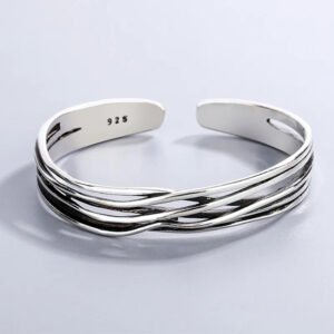 925 Silver Braided Cuff Bracelet – Trendy Geometric Bangle