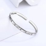 Sterling Silver Fish Bangle – Retro Embossed Cuff Bracelet