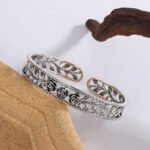 Rose Leaf Hollow Silver Cuff Bracelet – Trendy Party Jewelry - Image 4
