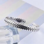 925 Silver Cuff Bracelet – Leaf Braided, Trendy Party Style - Image 2