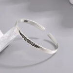 Feather Cuff Bracelet – Retro Silver Bangles for Women - Image 3