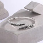 Silver Feather Cuff Bracelet – Trendy Retro Thai Design - Image 4