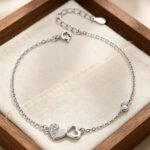 Double Heart Diamond Bracelet – Trendy Silver Chain - Image 3