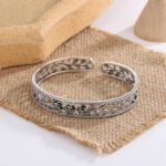 Rose Leaf Hollow Silver Cuff Bracelet – Trendy Party Jewelry - Image 2