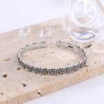 925 Sterling Silver Cuff Bracelet – Rose Flower Party Bangle - Image 3