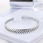 925 Silver Cuff Bracelet – Leaf Braided, Trendy Party Style - Image 3