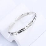 Sterling Silver Fish Bangle – Retro Embossed Cuff Bracelet - Image 3