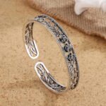 Rose Leaf Hollow Silver Cuff Bracelet – Trendy Party Jewelry - Image 3