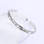 Sterling Silver Fish Bangle – Retro Embossed Cuff Bracelet - Image 4
