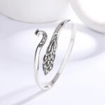 Silver Peacock Cuff Bracelet – Retro Thai Hollow Design - Image 2